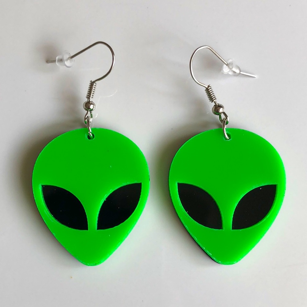 Green Alien Earrings